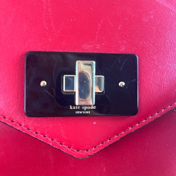 Kate Spade Red Leather Handbag with Black Poka Dot Lining - Picture 5 of 12